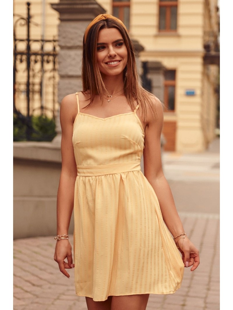 Striped dress tied at the back, yellow PR3202 - Online store - Boutique